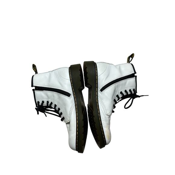 Dr. Martens White Leather Round Toe Lace Up Zip Ankle Boots 4 Youth Punk Emo - Picture 3 of 9